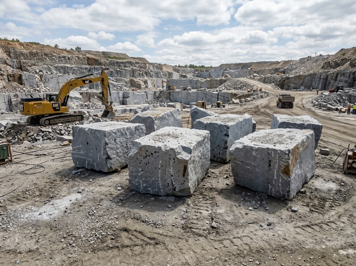 Natural basalt stone extracted at Jalaram Stone Quarry in Punat, Valsad