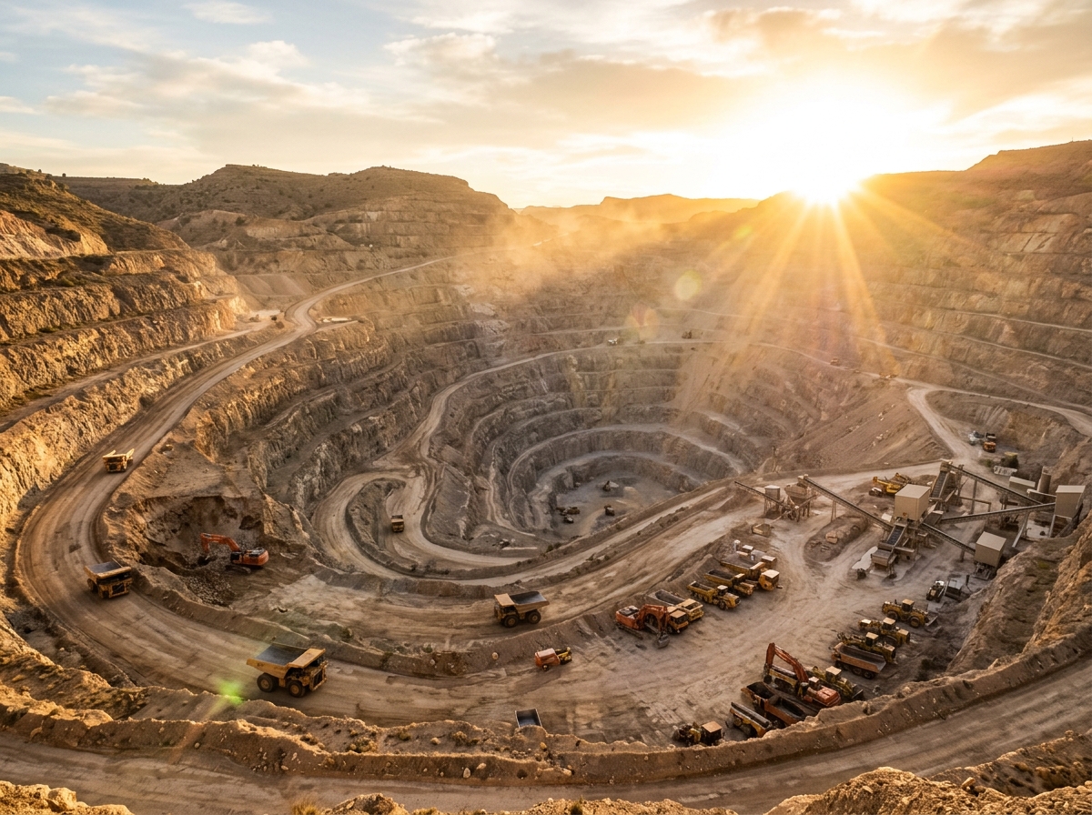 Quarry landscape and extraction face at Jalaram Stone Quarry in Punat, Valsad