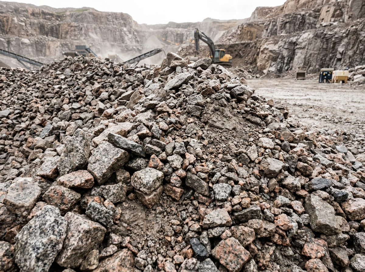 Stockpile of graded crushed stone aggregates ready for road projects