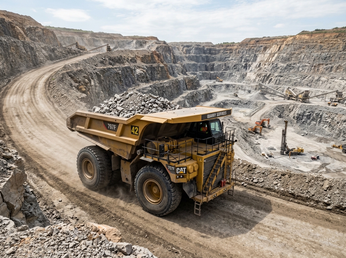 Heavy tipper truck transporting quarry materials across South Gujarat
