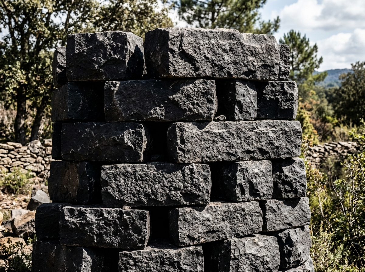 High-density black basalt stone texture from Valsad quarry
